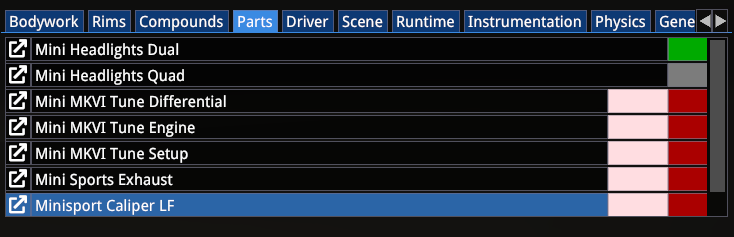 Parts tab