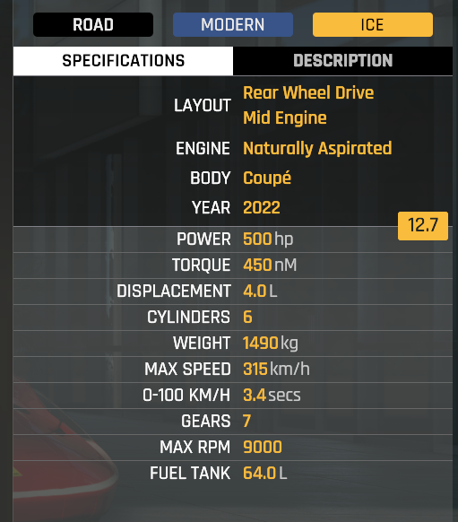 UI Car Specs